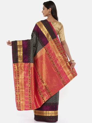 CLASSICATE From The House Of The Chennai Silks Women's  Grey Dharmavaram Silk Saree With Blouse 2