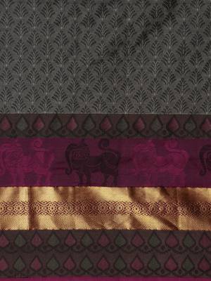 CLASSICATE From The House Of The Chennai Silks Women's  Grey Dharmavaram Silk Saree With Blouse 3