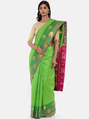CLASSICATE From The House Of The Chennai Silks Women's Green Dharmavaram Silk Saree With Blouse 1