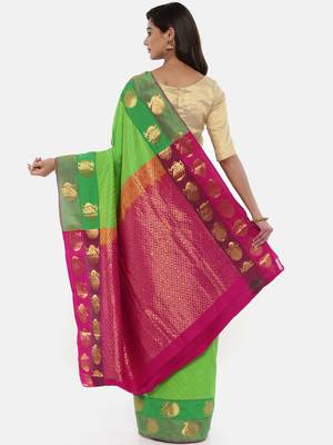 CLASSICATE From The House Of The Chennai Silks Women's Green Dharmavaram Silk Saree With Blouse 2