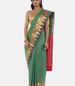 CLASSICATE From The House Of The Chennai Silks Women's Green Dharmavaram Silk Saree With Blouse