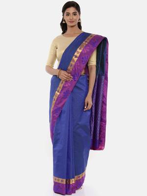 CLASSICATE From The House Of The Chennai Silks Women's Blue Dharmavaram Silk Saree With Blouse 1