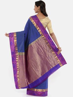 CLASSICATE From The House Of The Chennai Silks Women's Blue Dharmavaram Silk Saree With Blouse 2