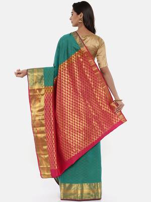 CLASSICATE From The House Of The Chennai Silks Women's Green Dharmavaram Silk Saree With Blouse 2