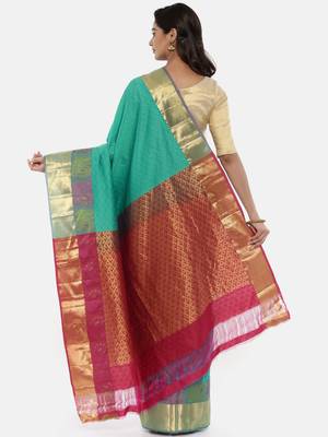 CLASSICATE From The House Of The Chennai Silks Women's Green Dharmavaram Silk Saree With Blouse 2