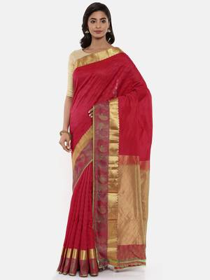 CLASSICATE From The House Of The Chennai Silks Women's Red Traditional  Dharmavaram Silk Saree With Blouse 1