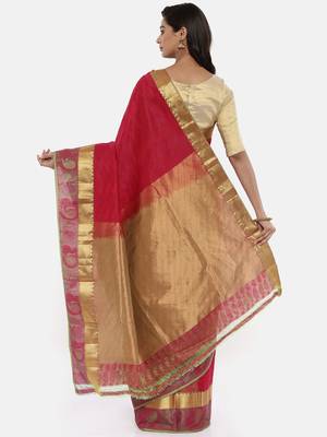 CLASSICATE From The House Of The Chennai Silks Women's Red Traditional  Dharmavaram Silk Saree With Blouse 2