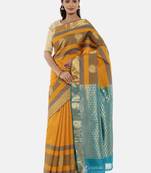 CLASSICATE From The House Of The Chennai Silks Women's Orange Kanjivaram Silk Saree With Blouse