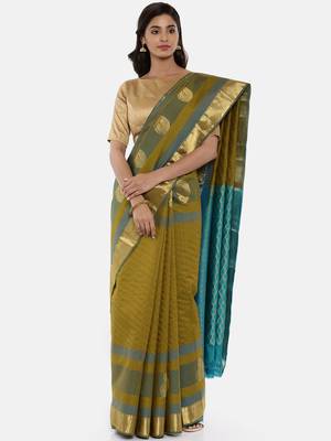 CLASSICATE From The House Of The Chennai Silks Women's Green Kanjivaram Silk Saree With Blouse 1