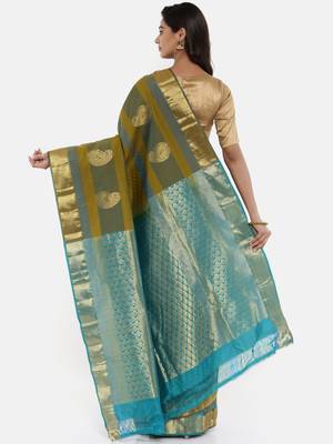 CLASSICATE From The House Of The Chennai Silks Women's Green Kanjivaram Silk Saree With Blouse 2