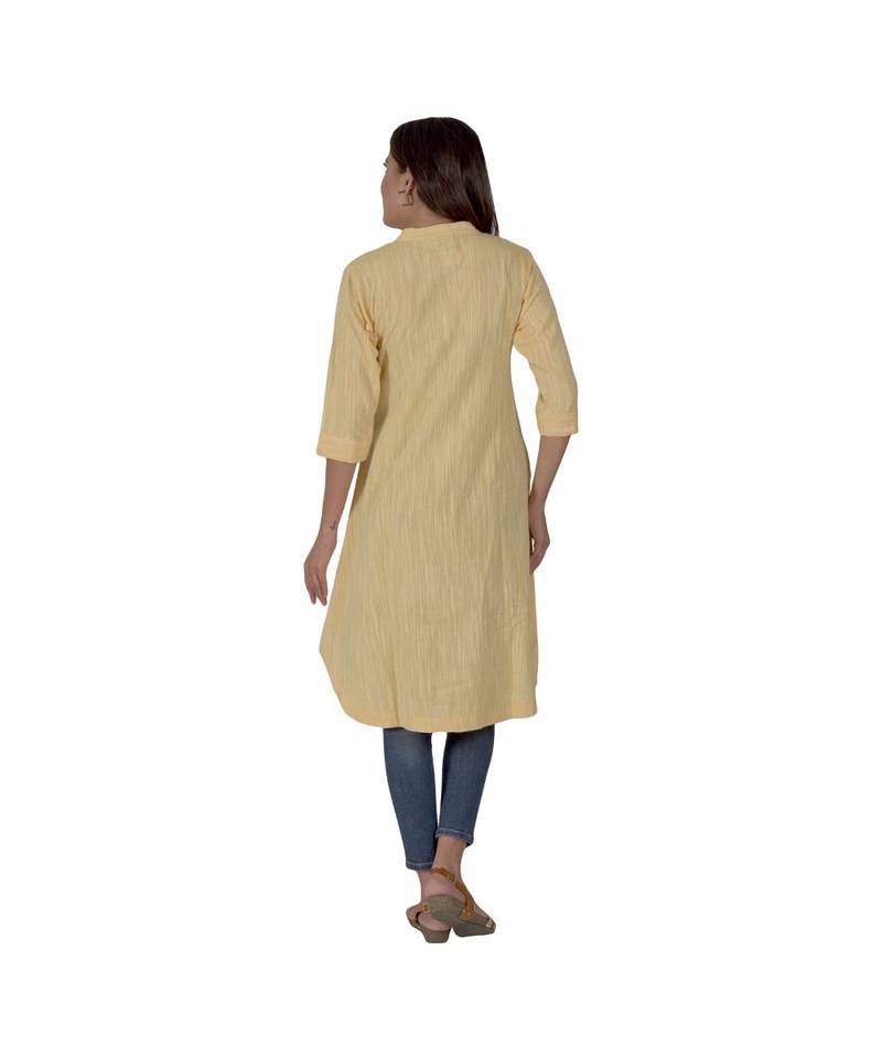 Lemon Yellow Designer Khadi Cotton Kurta