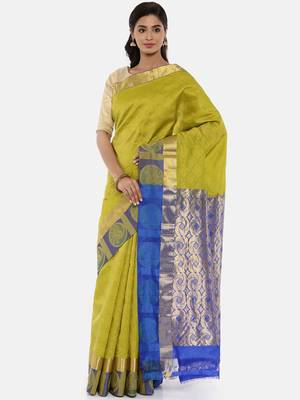 CLASSICATE From The House Of The Chennai Silks Women's Green Dharmavaram Silk Saree With Blouse 1