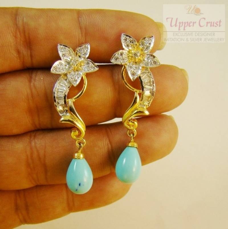 Matt Blue CZ Flower Pendant Earring Jewellery Set