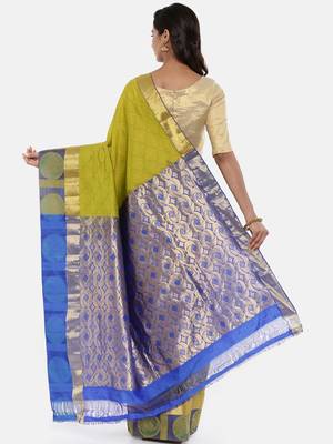 CLASSICATE From The House Of The Chennai Silks Women's Green Dharmavaram Silk Saree With Blouse 2