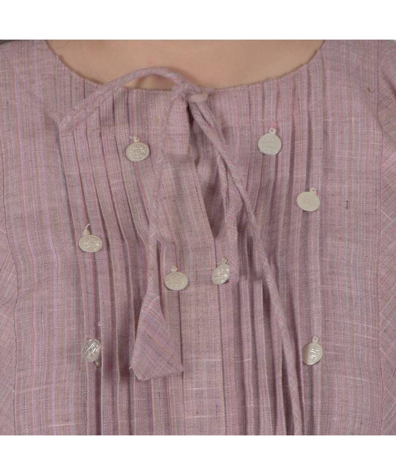 Purple Kurta With Coin Embellishment In Khadi Cotton