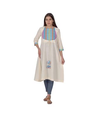Cream Hued Kurta With Multicoloured Yoke In Khadi Cotton 1