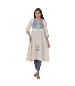 Cream Hued Kurta With Multicoloured Yoke In Khadi Cotton