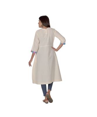 Cream Hued Kurta With Multicoloured Yoke In Khadi Cotton 2