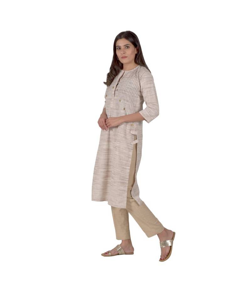 Pastel Brown Kurta In Khadi Cotton