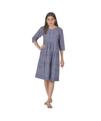 Blue Dress With Box Pleats In Khadi Cotton 1