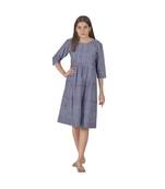 Blue Dress With Box Pleats In Khadi Cotton