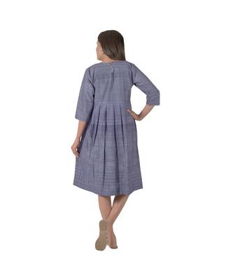 Blue Dress With Box Pleats In Khadi Cotton 3