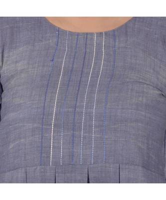 Blue Dress With Box Pleats In Khadi Cotton 4