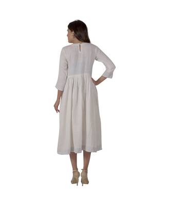 Cream Dress In Khadi Cotton With Floral Embroidery 3