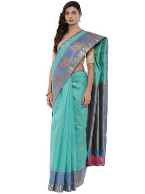 CLASSICATE From The House Of The Chennai Silks Women's Green Dharmavaram Silk Saree With Blouse 1
