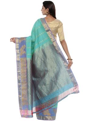 CLASSICATE From The House Of The Chennai Silks Women's Green Dharmavaram Silk Saree With Blouse 2