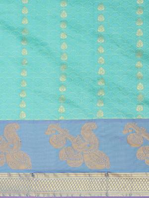 CLASSICATE From The House Of The Chennai Silks Women's Green Dharmavaram Silk Saree With Blouse 3