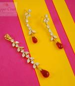 Sleek Long CZ Red Dangler Earrings Pendant Jewellery