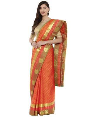 CLASSICATE From The House Of The Chennai Silks Women's Orange Dharmavaram Silk Saree With Blouse 1