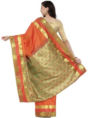 CLASSICATE From The House Of The Chennai Silks Women's Orange Dharmavaram Silk Saree With Blouse 2