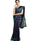 blue Printed poly silk saree with blouse