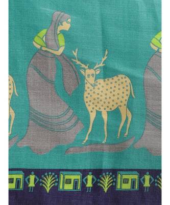 blue Printed poly silk saree with blouse 4