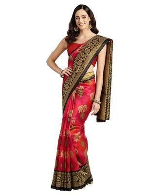 pink Woven faux georgette saree with blouse 1
