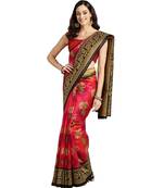 pink Woven faux georgette saree with blouse