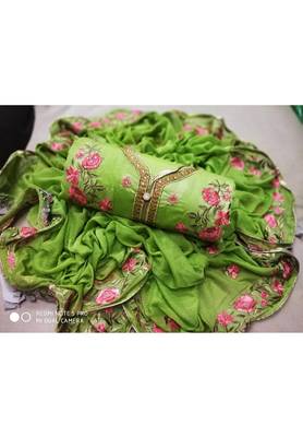 Green Embroidered Chanderi Unstitched Salwar With Dupatta 1