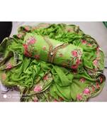 Green Embroidered Chanderi Unstitched Salwar With Dupatta