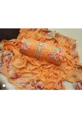 Orange Embroidered Chanderi Unstitched Salwar With Dupatta 1