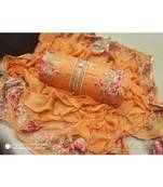 Orange Embroidered Chanderi Unstitched Salwar With Dupatta