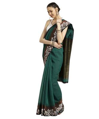 green Woven poly silk saree with blouse 1
