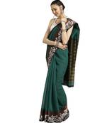 green Woven poly silk saree with blouse