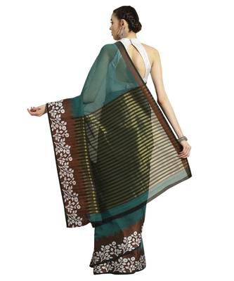 green Woven poly silk saree with blouse 2