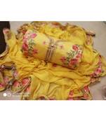 Yellow Embroidered blended silk Unstitched Salwar With Dupatta