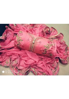 Pink Embroidered Chanderi Unstitched Salwar With Dupatta 1