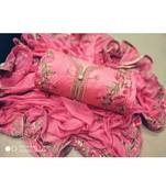 Pink Embroidered Chanderi Unstitched Salwar With Dupatta