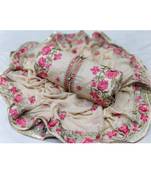 Cream Embroidered Chanderi Unstitched Salwar With Dupatta