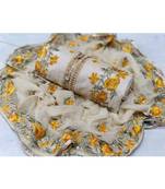 Cream Embroidered Chanderi Unstitched Salwar With Dupatta